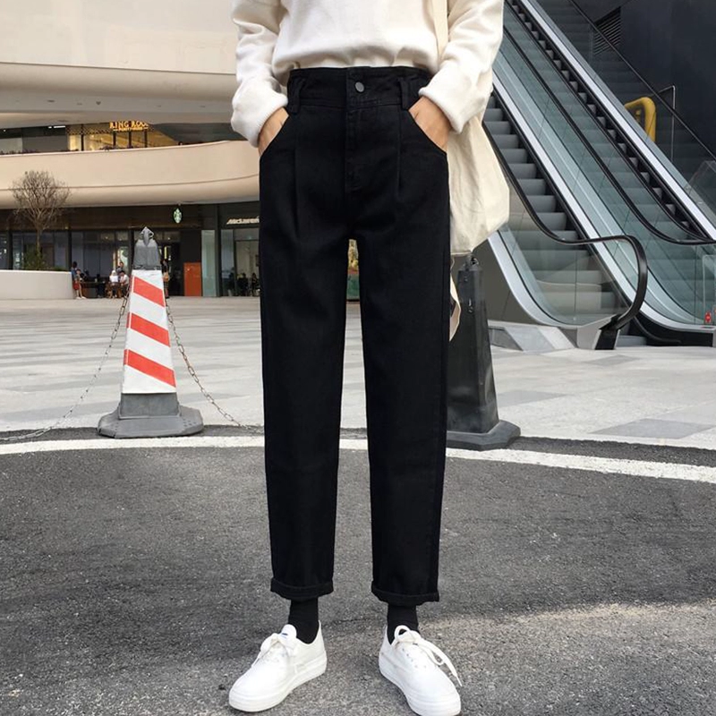 Quần lửng skinny dày màu đen nữ thu đông 2018 mới Hàn Quốc phiên bản cao eo thon hoang hoang dã quần dài thủy triều