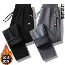 Plush casual long pants for men spring autumn and winter 2023 new trendy brand loose stretch straight sports pants