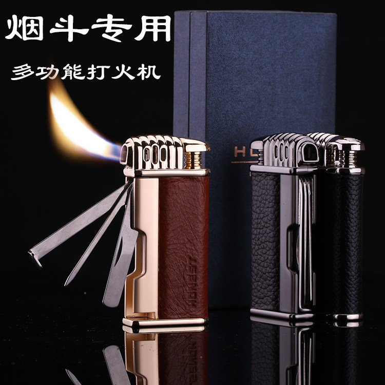 Baicheng Honest pipe special lighter creative open flame inflatable lighter high-quality leather gift lighter