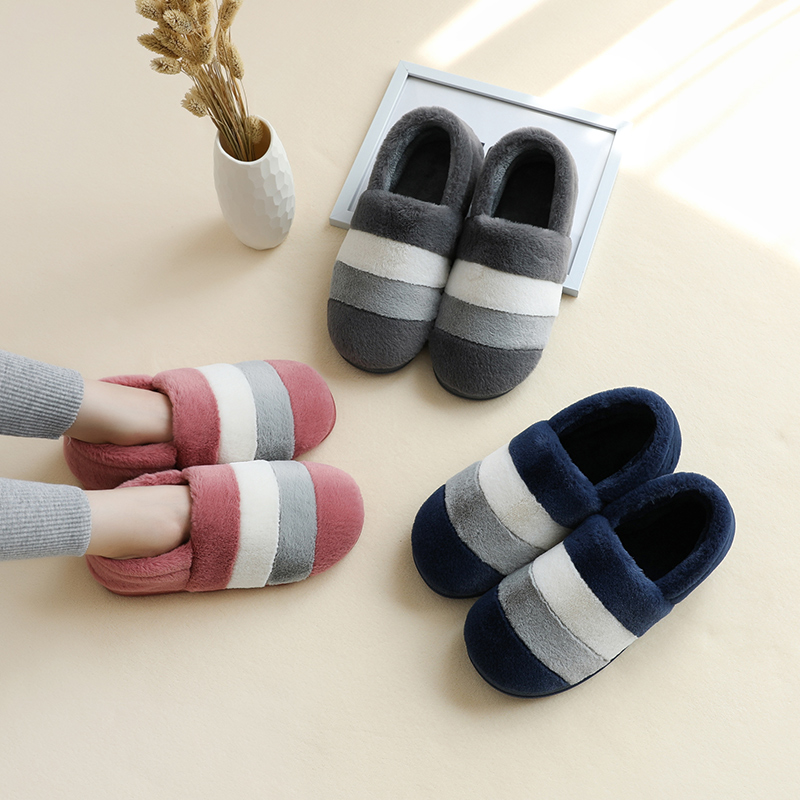 Moon Daughter Cotton Shoes Woman Postpartum Pregnant Woman Warm Sitting Moontime Child Anti Slip Soft Bottom Stripe Slippers Autumn Winter Home Package Heel