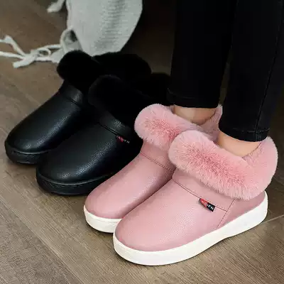 Couple cotton slippers female household autumn and winter with heel leather face bag and out skin u with heel thick bottom high waist