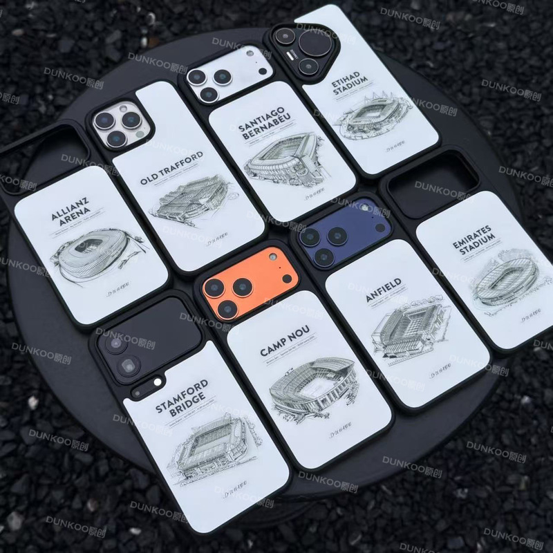 Dunkoo Football Five Major League Stadium Sketch Phone Case with Magnetic Attachment Suitable for Apple 17Promax/16Pro Huawei P80 Xiaomi 17Promax Real Madrid Barcelona Manchester United Football Fan Merchandise