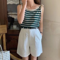 Leaves Korean version of simple Hong Kong flavor full summer new casual straight loose slim five-point shorts women ins