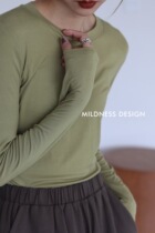 MILDNESS Korean version black gray white green modal round neck T-shirt slim fit all-match long-sleeved bottoming shirt womens autumn