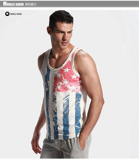 SEOBESE Men Cotton Retro American Flag Sọc Casual Fashion Slim Thể thao Vest - Áo vest cotton