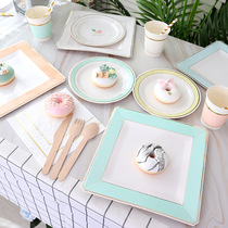 Cake plate disposable square paper plate birthday party arrangement dessert decoration picnic plate fruit plate
