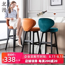 North wood European-style solid wood bar stool Modern simple fashion high stool backrest bar chair bar stool front desk high stool