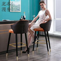 North Wood Nordic light luxury solid wood bar chair American fashion high stool Modern simple Italian leather bar chair