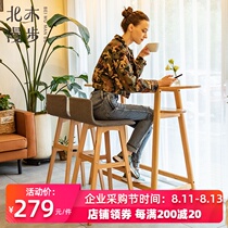 North Wood modern simple solid wood bar chair Household Nordic bar chair high stool creative personality front desk chair