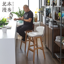 Solid wood high stool Bar household European bar chair Solid wood cashier front desk chair Modern simple bar chair backrest