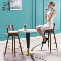 North Wood light luxury solid wood bar chair Nordic household personality backrest rotating high stool Modern simple bar chair