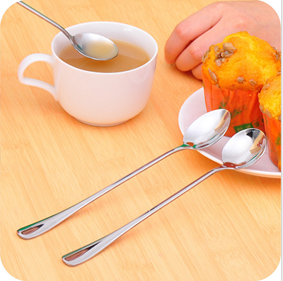 (Single pack)Korean creative stainless steel long handle spoon Environmental protection office coffee spoon mixing spoon