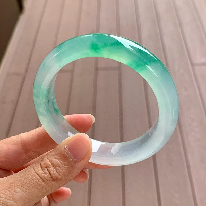 Natural Burmese A-Grade High Ice Jadeite Bangle with Floating Flowers, Round and Smooth, Light Green Imperial Concubine Jade Bracelet, Hot-Selling Item