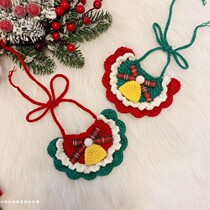 Original cat and dog Christmas bib British short blue and white bib collar flower pet knitted saliva towel wool accessories