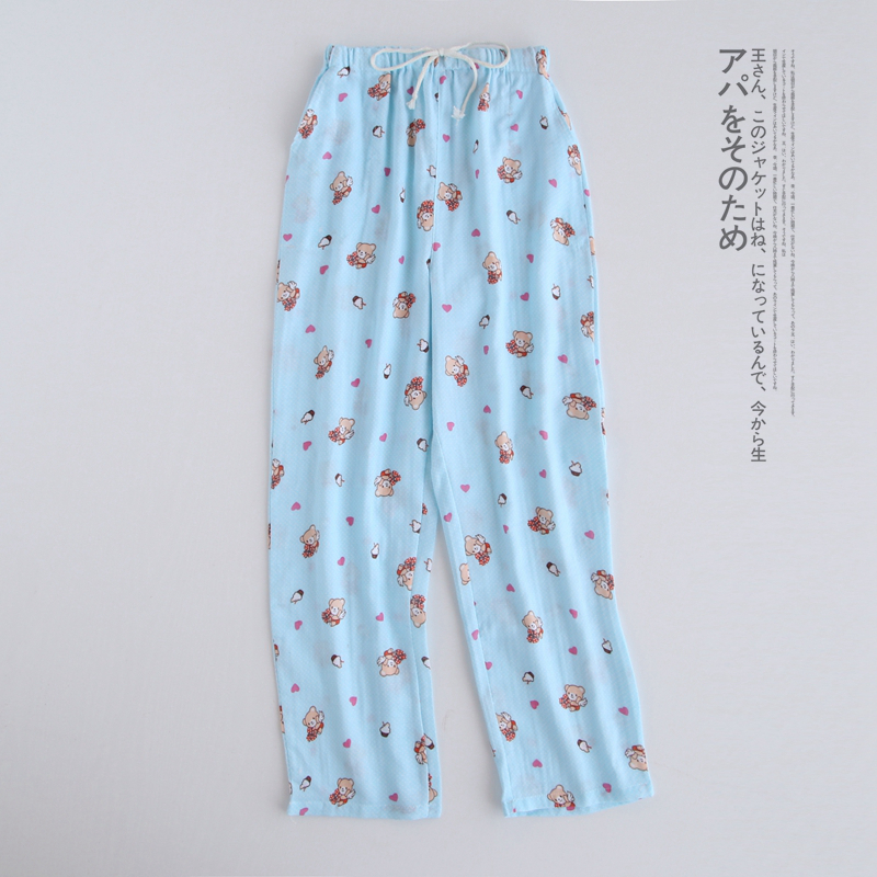 Mùa xuân, mùa hè và mùa thu mới đồ ngủ nữ quần đan Nhật Bản quần cotton nhà cotton đôi gạc quần lỏng baggy nam