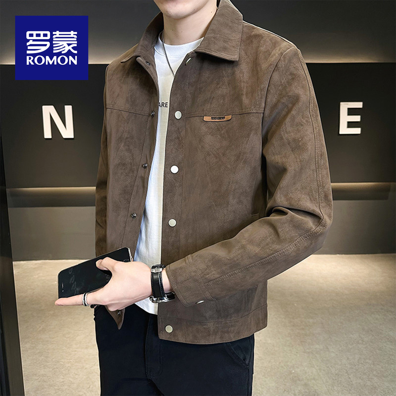 Romon Spring, Autumn and Winter Jacket for Men 2026 New Style Cool Trendy Brand High-End Lapel Suede Clothing Men's Coat Romon Spring, Autumn and Winter Jacket for Men 2026 New Style Cool Trendy Brand High-End Lapel Suede Clothing Men's Coat