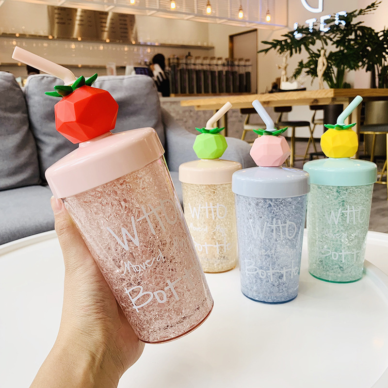 Summer straw cup Fun Fruit Ice Cups Summer Crushed Ice Drinks Cups Students Ice Gel Plastic Cups Teenage Hearts
