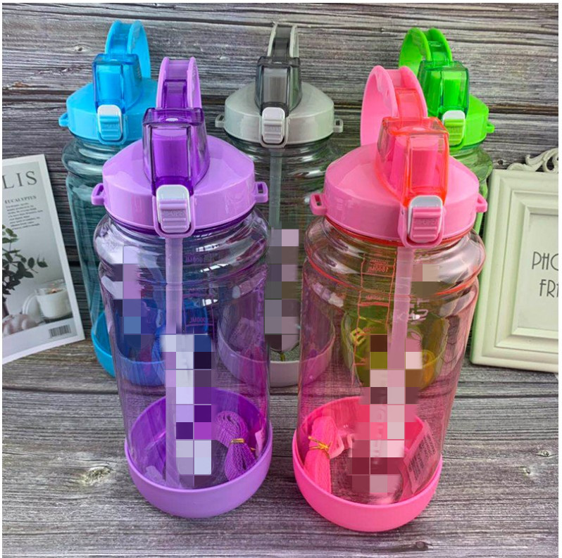 New Outlet Malaysia Plastic Water Cup Space Cup Silicone Anti-Fall Large Capacity Kettle 2L Scale Water Bottle