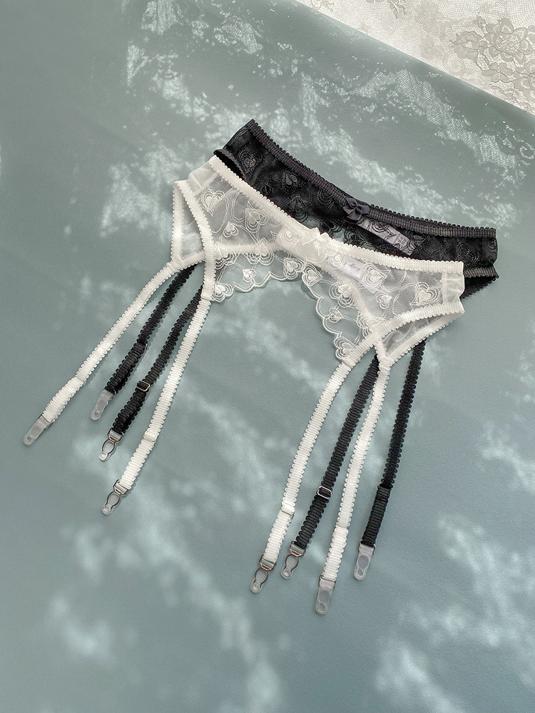 French Lace Stockings, Non-Slip Stocking Clips, Sexy High-End Garter Belt, Waist Cincher, Leg Ring, Black and White Suspender Clips for Women