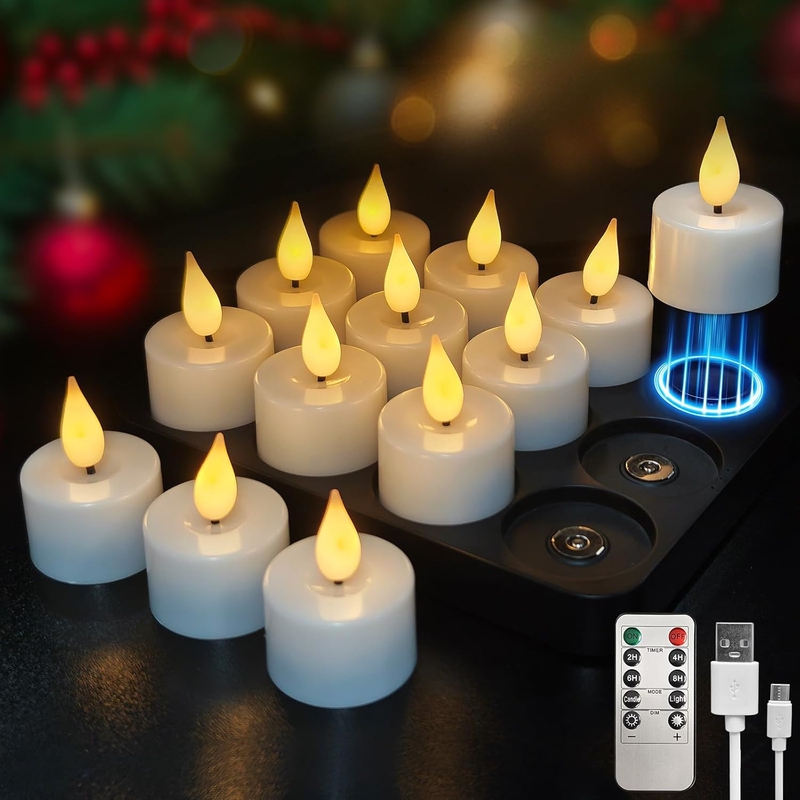 New Wireless Magnetic Charging Small Tea Light Led Electronic Candle Light with Remote Control for Christmas and Holiday Atmosphere New Wireless Magnetic Charging Small Tea Light Led Electronic Candle Light with Remote Control for Christmas and Holiday Atmosphere