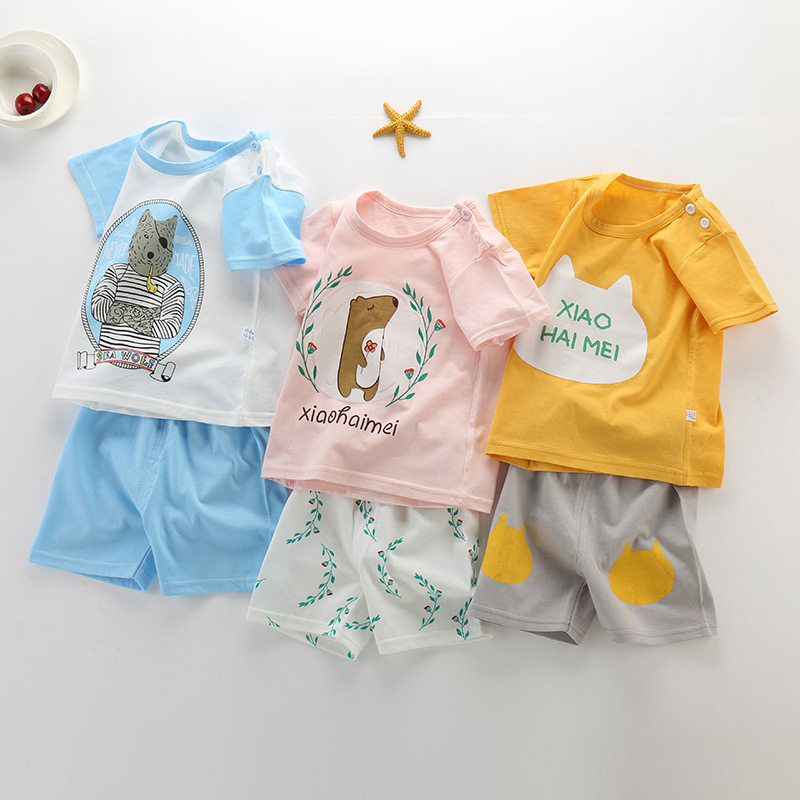 Pure Cotton Children Short Sleeve Suit 2022 New Boy Girl Clothes Summer Full Cotton Baby Shorts Two Sets Cotton