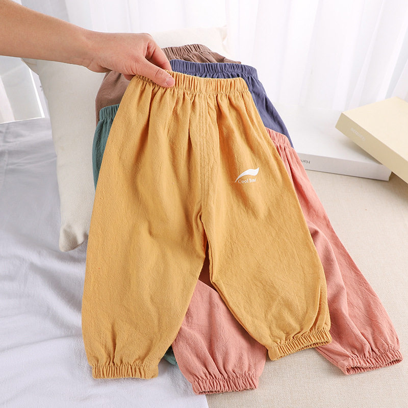2022 new children anti-mosquito pants summer baby baby air conditioning light cage pants male and female cotton linen anti-mosquito pants Korean version