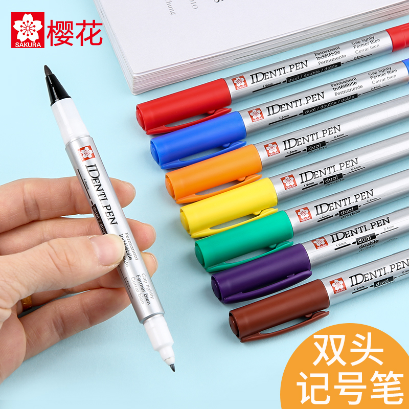 Japan SAKURA cherry blossom small double head oily note pen XYK seducting pen CD disc pen office signature pen children fine art drawing hand-painted color pen student anti-aqueous drawing pen