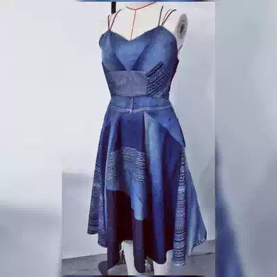 (Actual Studio) original couture denim mosaic dress small dress