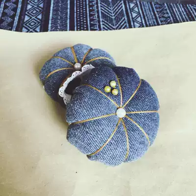 (Actual)Original handmade washed denim needle needle insert bag cross stitch wrist needle bead needle holder