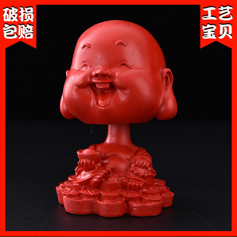 Yangzhou lacquerware factory red carving lacquer craft car shaking head ornaments car accessories creative young monk