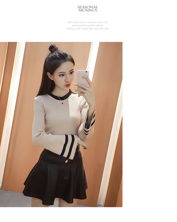 2018 thu đông mới áo len mỏng màu sắc phù hợp với áo cổ tròn tay áo sọc sọc áo len dài tay áo thun nữ áo khoác len cardigan nữ