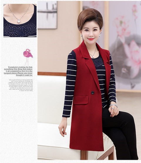 Mùa xuân mới trung niên của phụ nữ áo vest dài của phụ nữ áo không tay trench áo trung niên mẹ tải áo 30-45 tuổi váy cho người trung niên