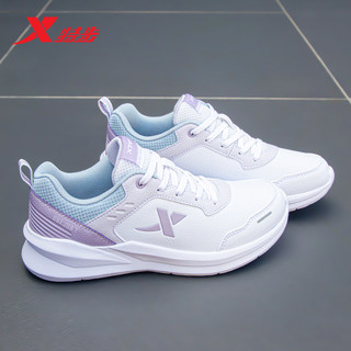 特步女鞋皮面跑步鞋加绒秋冬2025新款女款白鞋棉鞋旗舰店运动鞋子