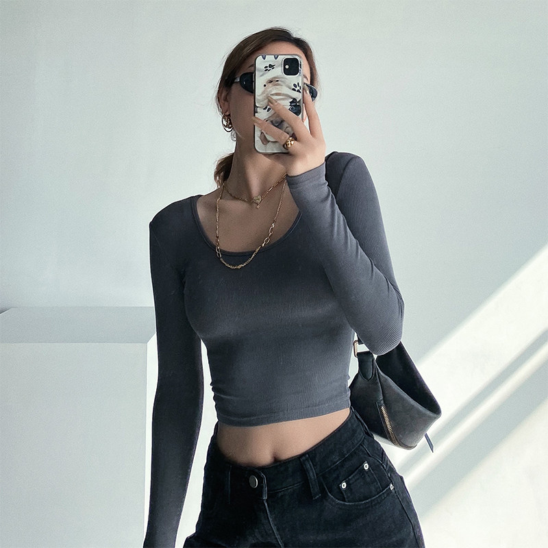 European and American ins sexy skinny short and thin open-heart machine Nets with a female long sleeve T-shirt small sub-jersey