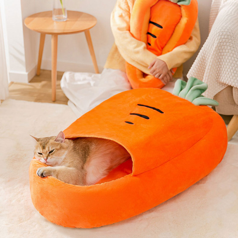 Cat litter semi-enclosed cat house cute carrot deep sleep nest Teddy Bi bear small dog net red kennel