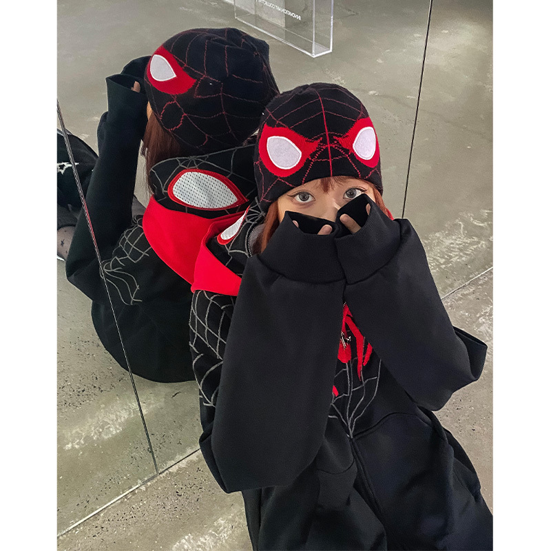 Kakazzy Pullover Knit Hat European and American Spider Web Jacquard Knitted Hat Unisex Warm Hat Cartoon Cold Weather Hat Winter