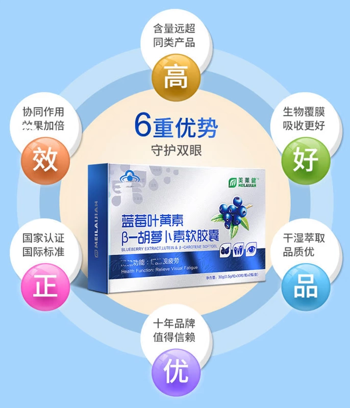 Meilaijian Blueberry Lutein Viên nang mềm Trẻ em Học sinh Vị thành niên Sai Cận thị phục hồi thị lực thấp Sản phẩm sức khỏe - Thực phẩm dinh dưỡng trong nước