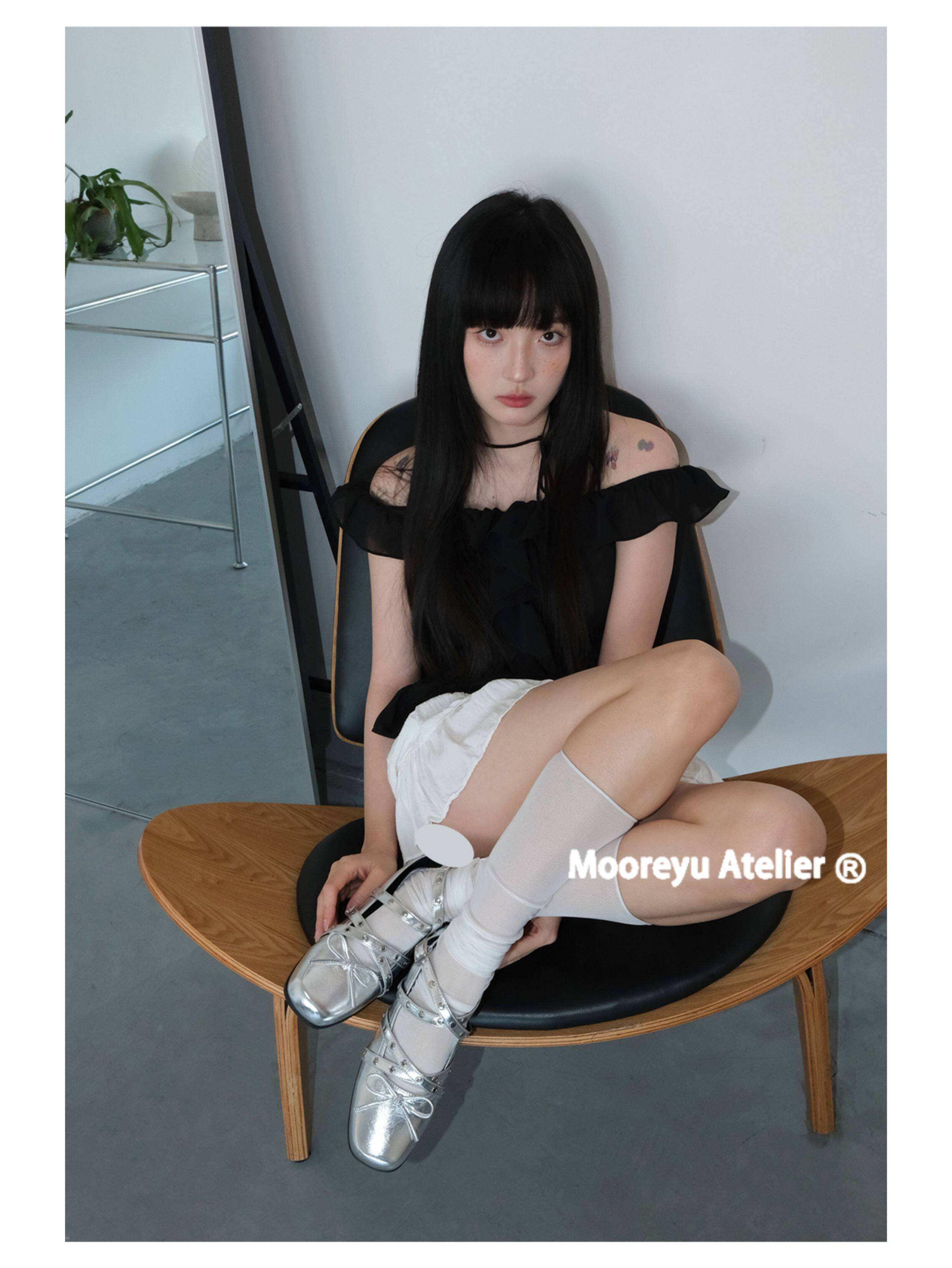 Mooreyu Leather Bow Ballet Flat