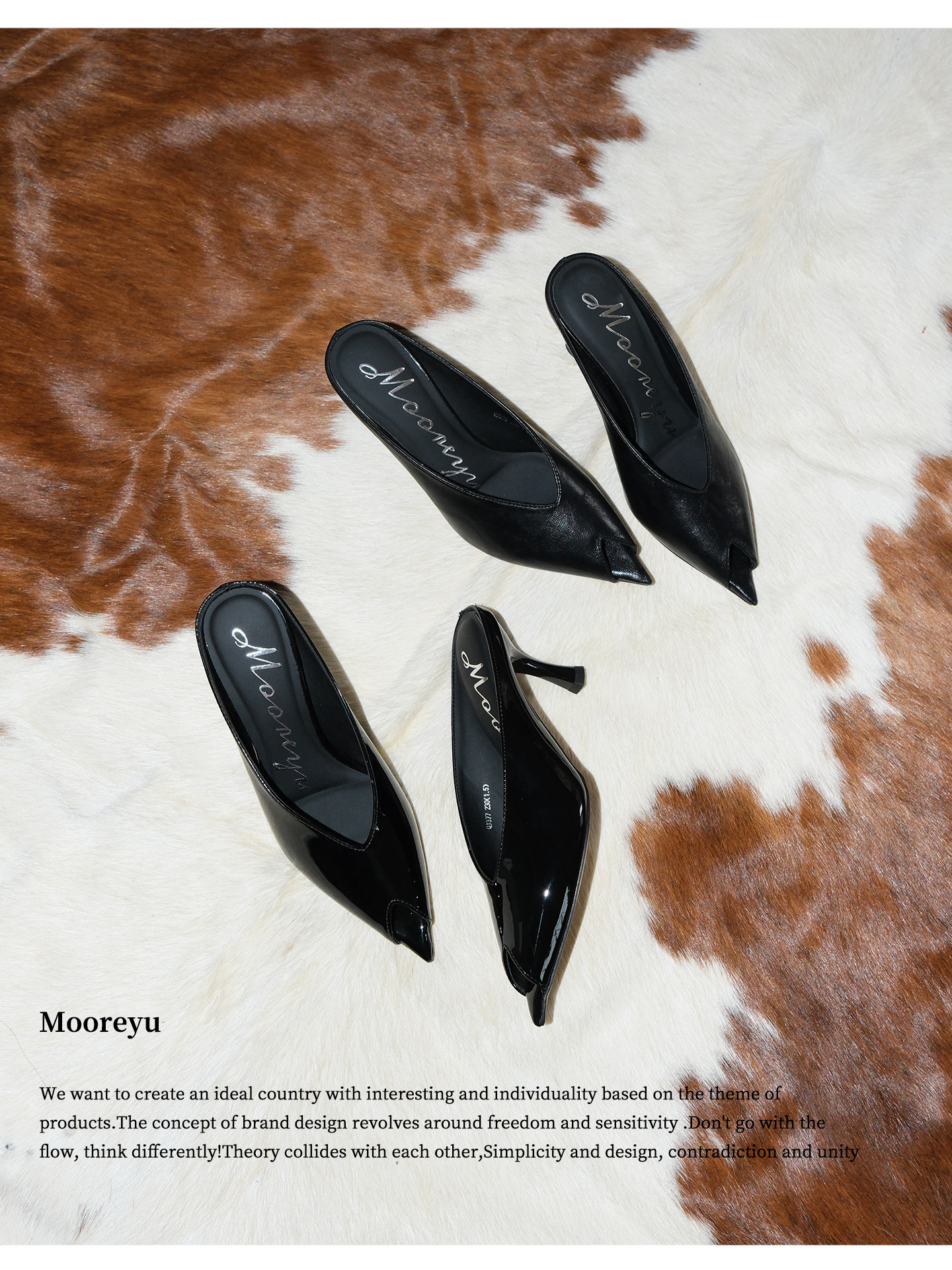 Mooreyu Black Pointed-Toe Stiletto Mule