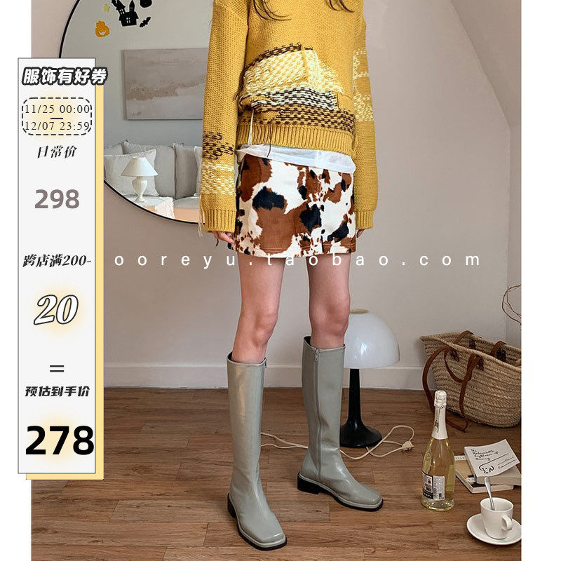 mooreyu long cylinder boot female coarse leg large cylinder enclosure with lean thick bottom knight boots high cylinder 100 lap slim boot square head female