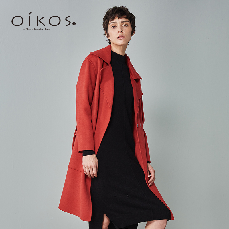 OIKOS mùa đông phù hợp với cổ áo mới đúp hàng áo nịt cashmere trong chiếc áo khoác hai mặt cổ điển dài