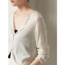 VDH STUDIO light thin wool heavenly white long sleeve sunscreen woman spring roll side knit cardiovert small jacket