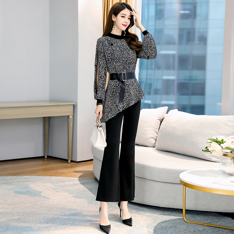 Chiffon shirt suit 2022 new spring Korean version women's fashion temperament goddess fan waist slimming two-piece suit