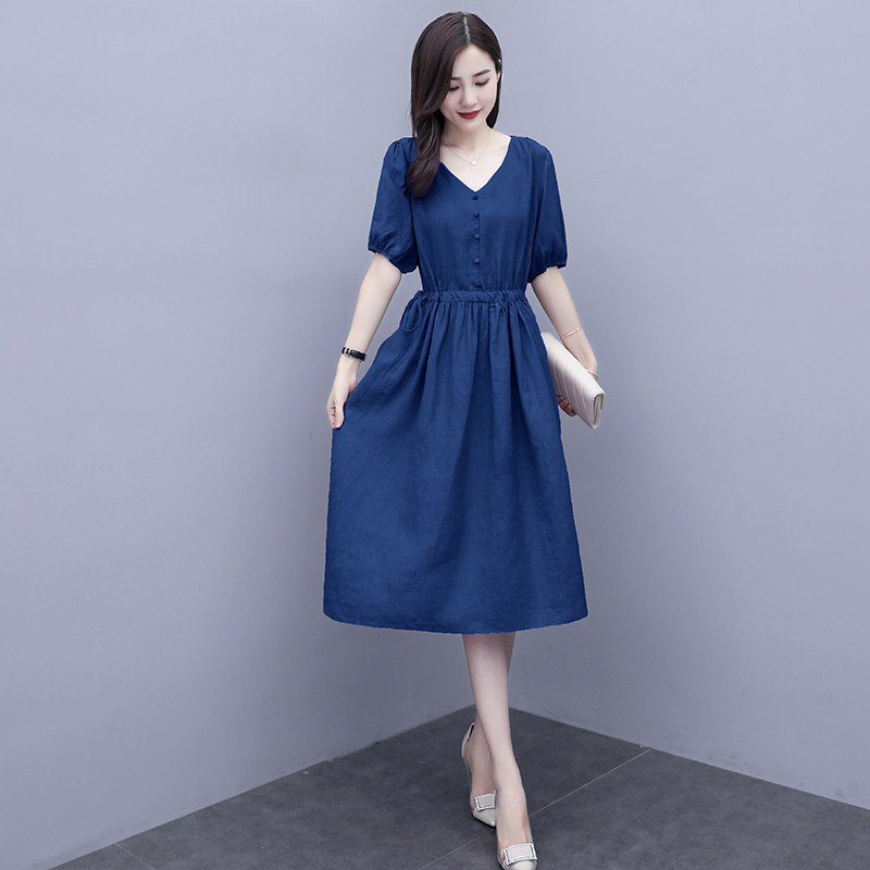 Cotton numb dress 2022 new female summer dress temperament Lean Casual Summer Thin collection Waist Skirt