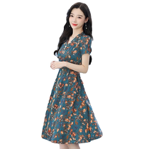 Moms chiffon floral dress new fashion style summer dress for middle-aged and elderly women with noble temperament and rich wife 40 years old