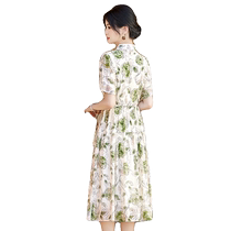 New Chinese style national style silk dress for women 2024 summer new style unique printed buckle improved cheongsam skirt