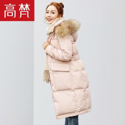 高梵2018秋冬新款羽绒服女中长款大毛领长款
