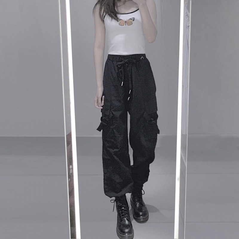Lengthened overalls women's tall hip-hop trendy ins fried street spring and autumn American straight beam feet black high waist is thin