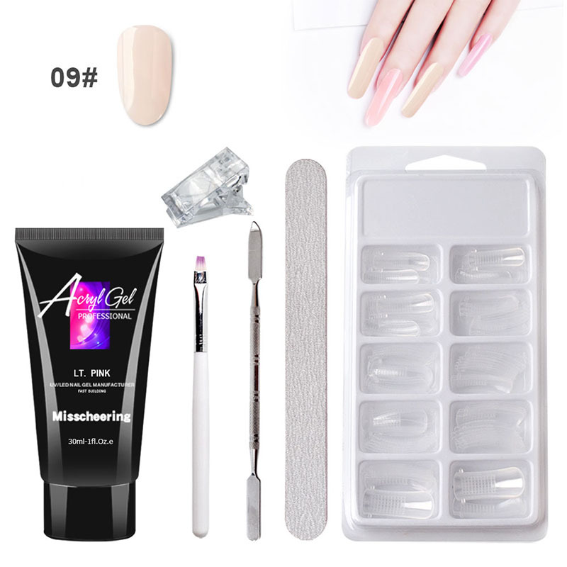 Extender Set 09 × Lt.pink & 30MlQuick   Building   Gel   Set   Slip   Solution   Brush   Tips   Kit   Nail   Ext