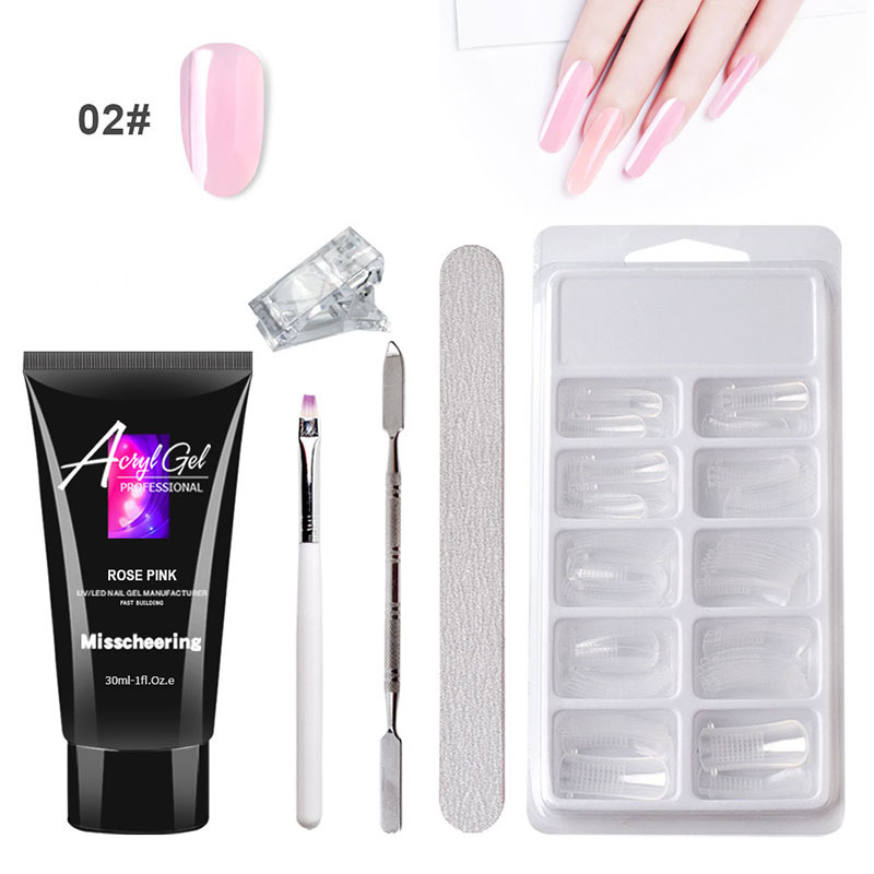 Extension Set 02 "Rose & Pink & 30MlQuick   Building   Gel   Set   Slip   Solution   Brush   Tips   Kit   Nail   Ext